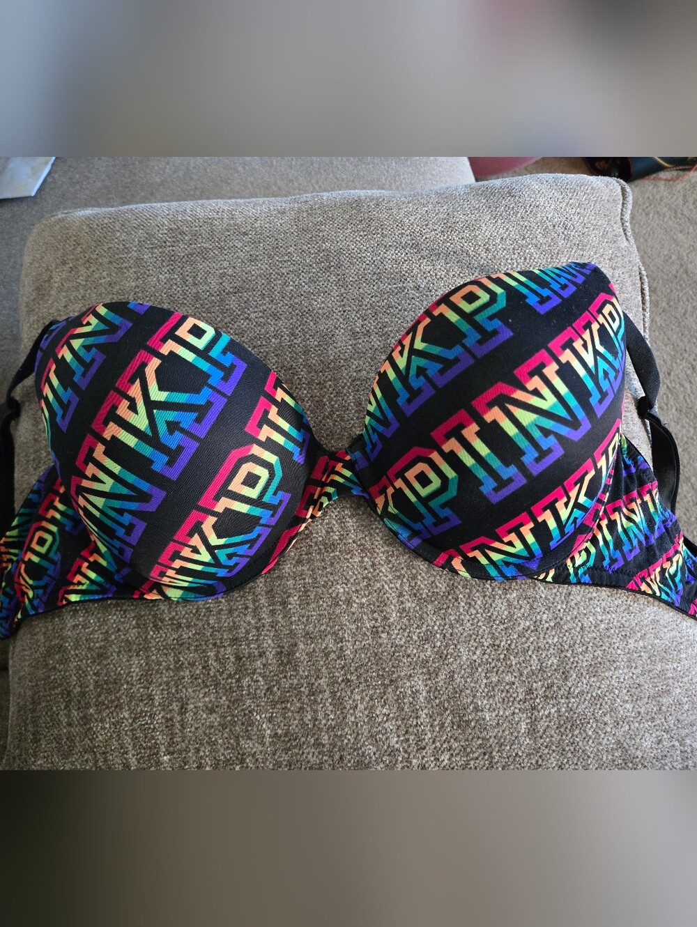 Victoria's Secret Black & Rainbow Bra 36D